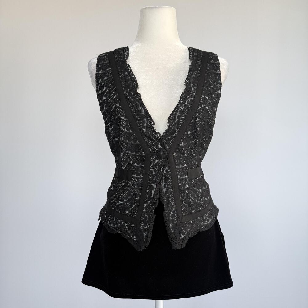ICE Vest Womens Medium Black Lace Button Front Lined Adjustable Back Pockets